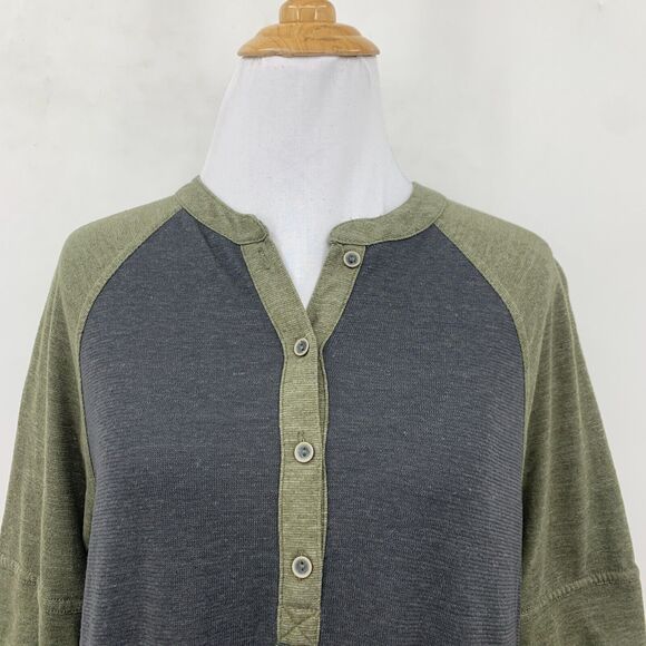 Prana Henley Raglan Dress Womens S Small Grey Cozy Up Jersey Knit Mid Sleeve - Picture 3 of 16